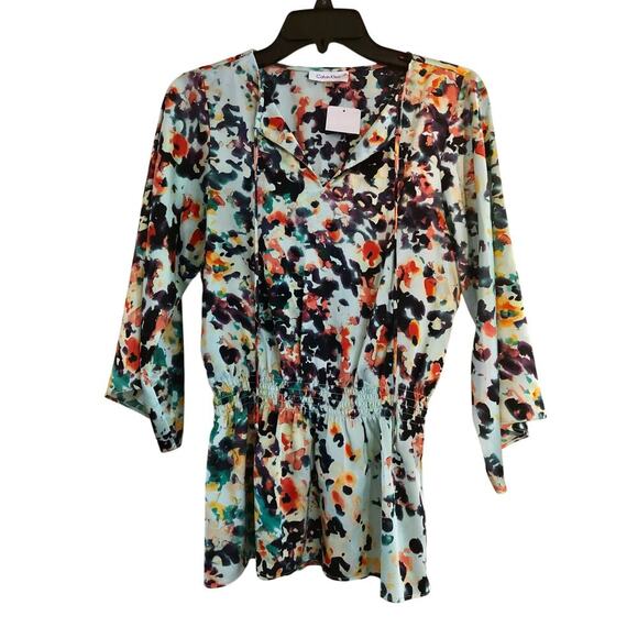 CALVIN KLEIN TUNIC BLOUSE  3/4 SLEEVE ECLECTIC SZ XS SOPHISTICATED CHIC - Picture 6 of 8